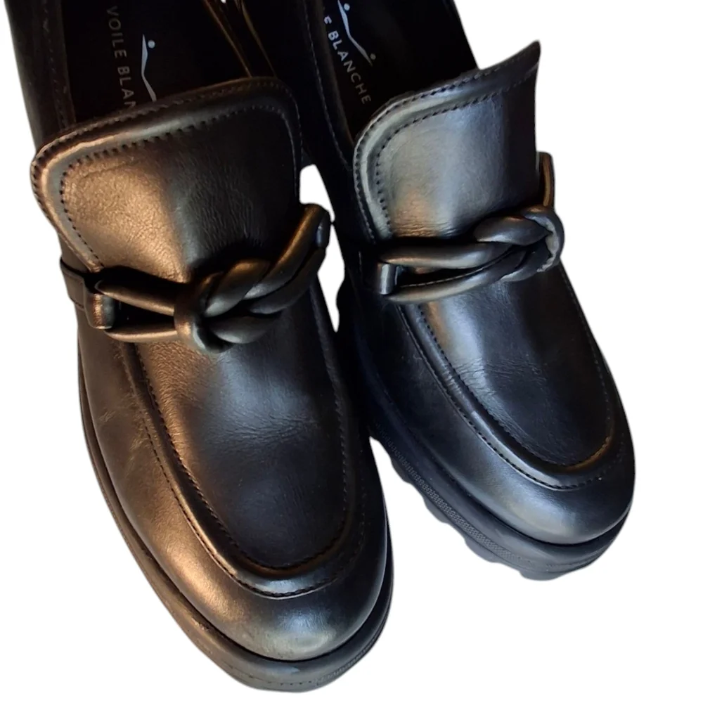 Voile Blanche Carine Black Leather Slip-On Ankle Chunky Loafers Size Women 10.5 - Picture 8 of 16